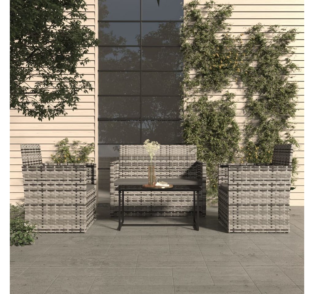 furnicato Garten-Essgruppe 4-tlg. Garten-Lounge-Set mit Kissen Poly Rattan Grau von furnicato