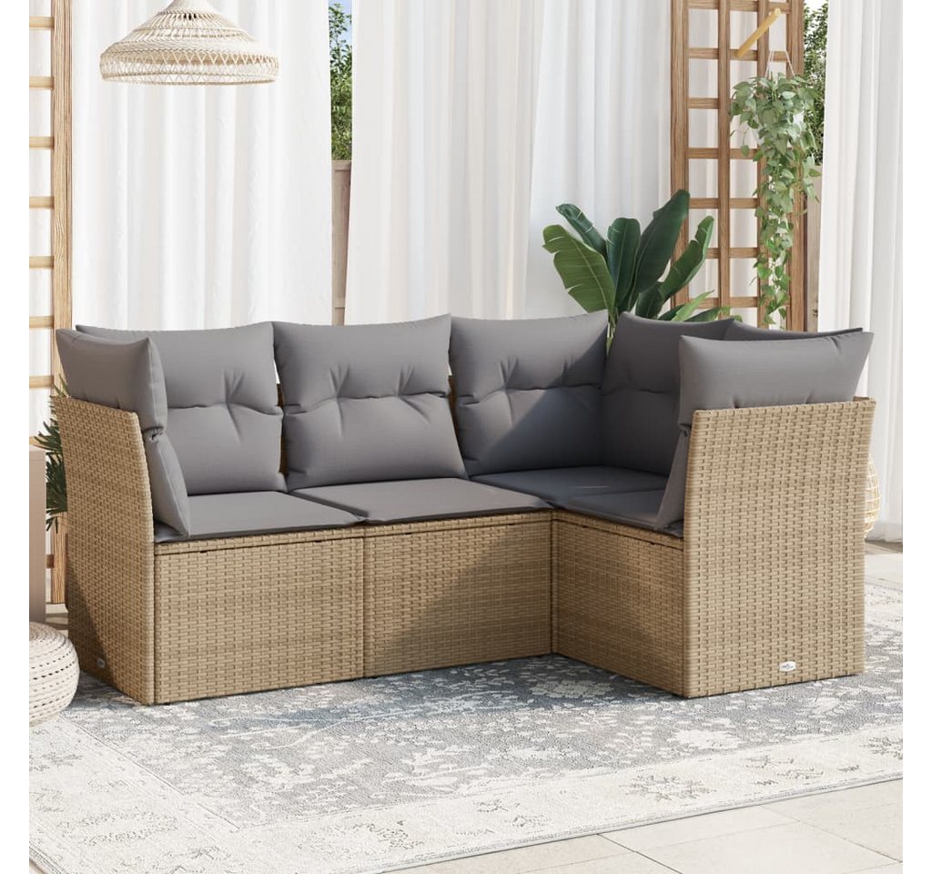 furnicato Garten-Essgruppe 4-tlg. Garten-Sofagarnitur mit Kissen Beige Poly Rattan, (Lounge-Set, 1-tlg) von furnicato