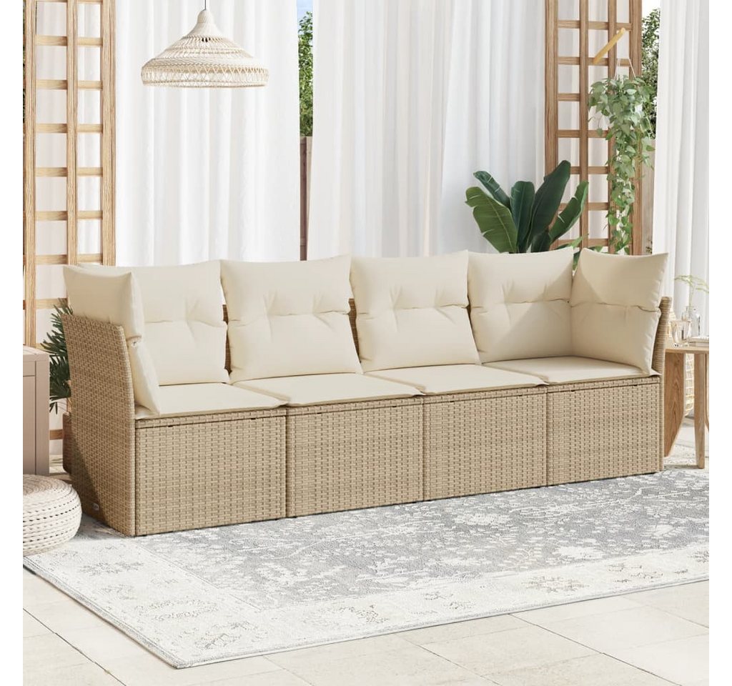 furnicato Garten-Essgruppe 4-tlg. Garten-Sofagarnitur mit Kissen Beige Poly Rattan, (Lounge-Set, 1-tlg) von furnicato