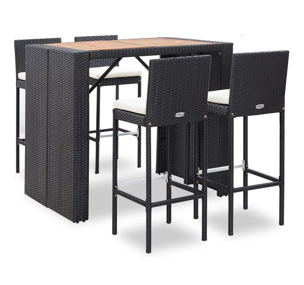 furnicato Garten-Essgruppe 5-tlg. Garten-Bar-Set Poly Rattan und Akazienholz Schwarz von furnicato