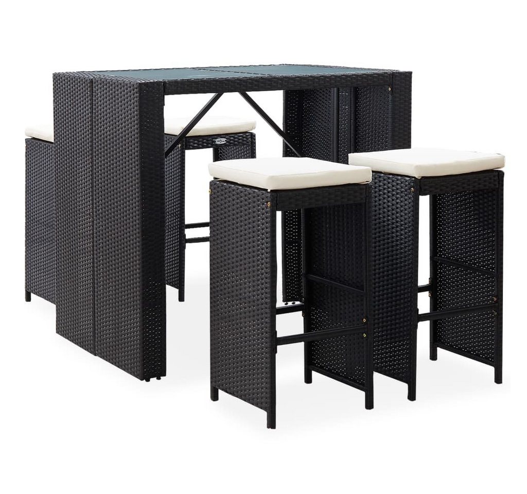 furnicato Garten-Essgruppe 5-tlg. Garten-Bar-Set Poly Rattan und Glas Schwarz von furnicato