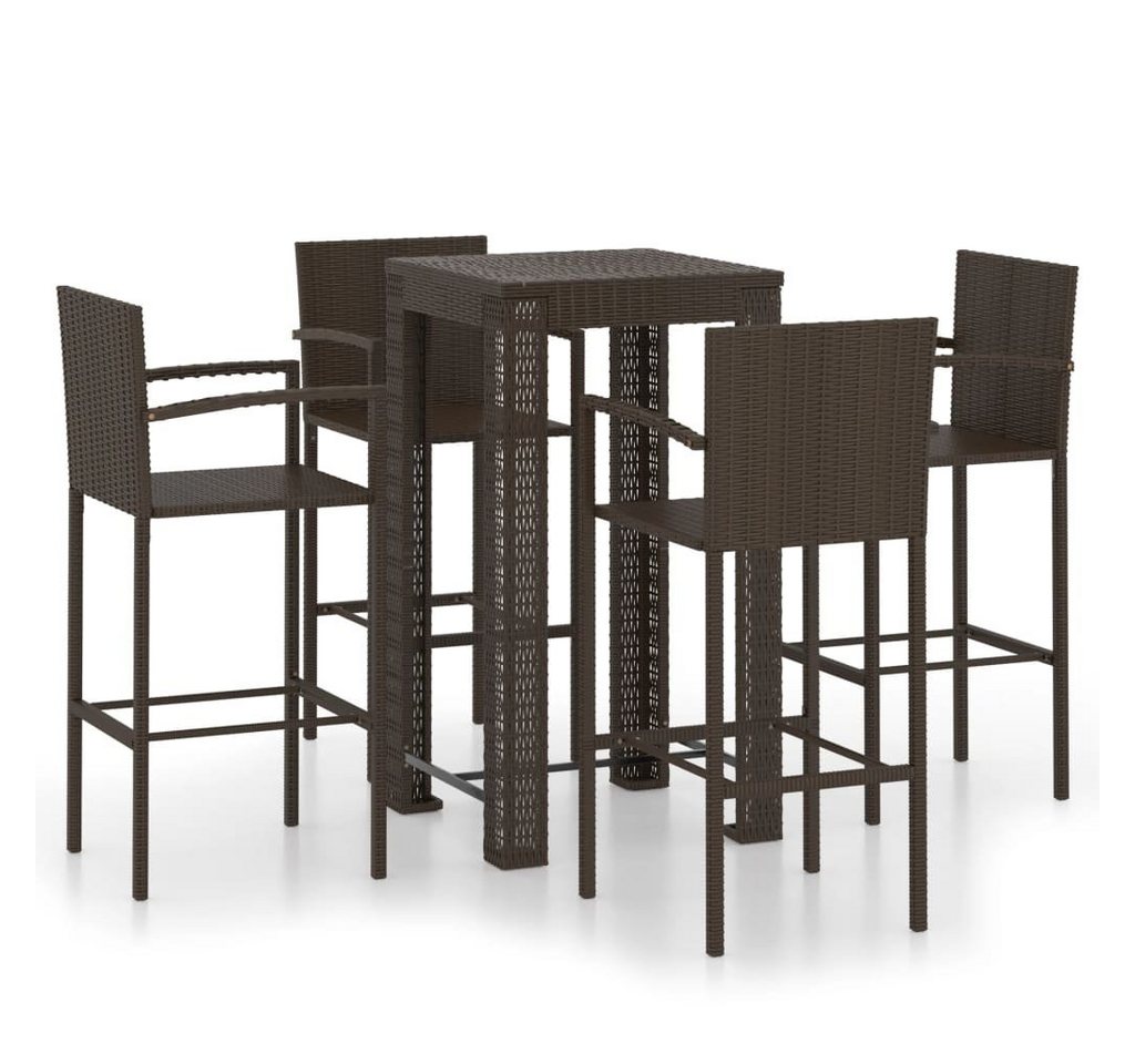 furnicato Garten-Essgruppe 5-tlg. Garten-Bar-Set mit Armlehnen Poly Rattan Braun von furnicato