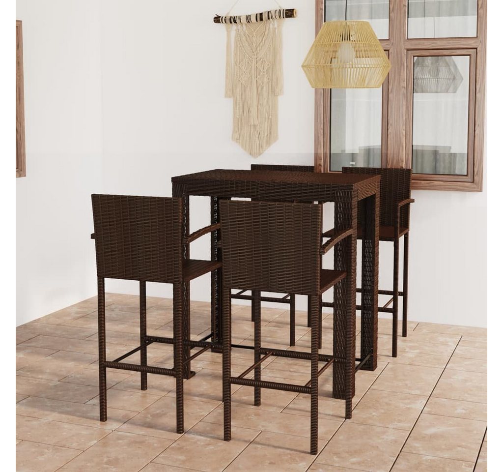 furnicato Garten-Essgruppe 5-tlg. Garten-Bar-Set mit Armlehnen Poly Rattan Braun von furnicato