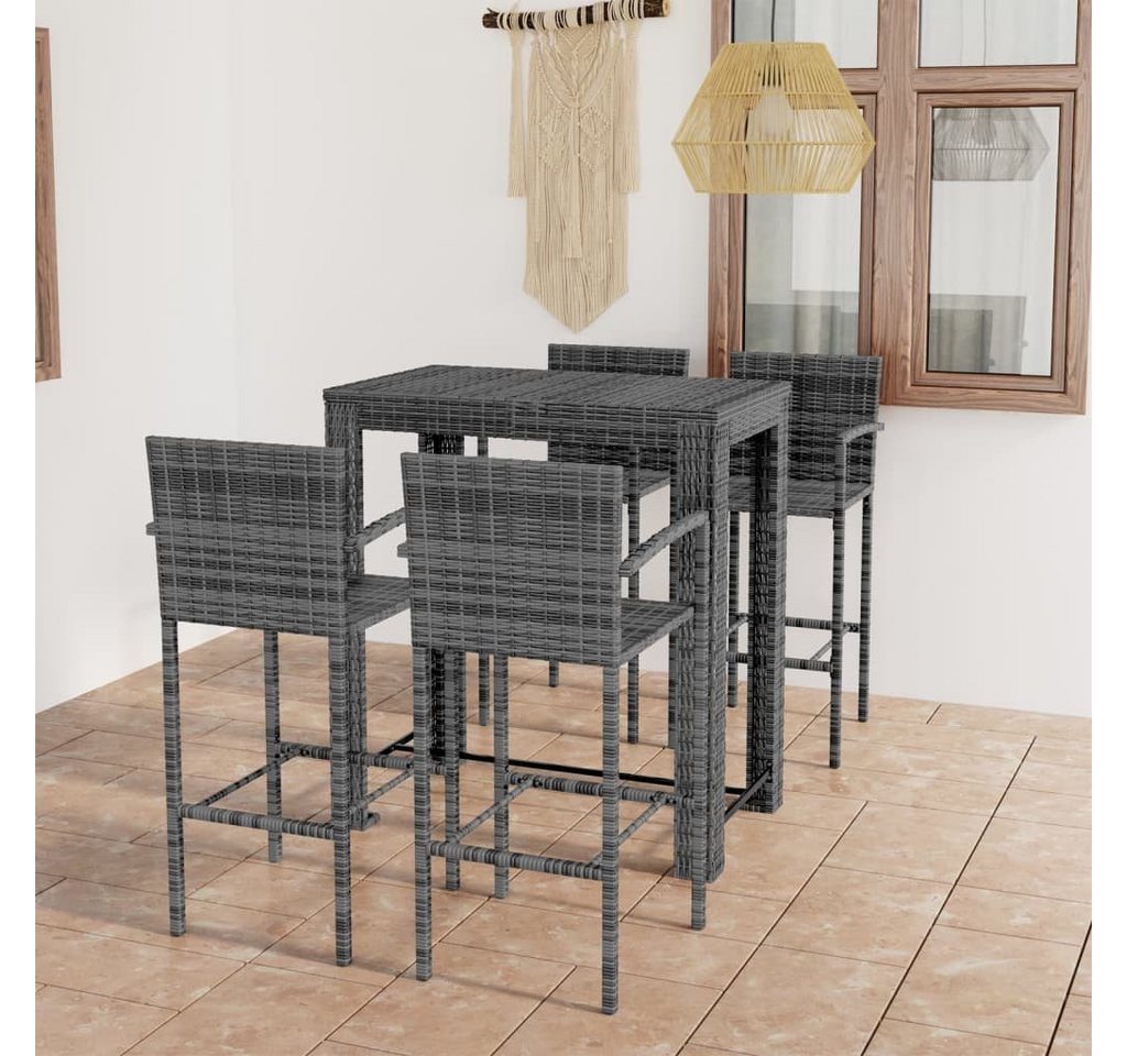 furnicato Garten-Essgruppe 5-tlg. Garten-Bar-Set mit Armlehnen Poly Rattan Grau von furnicato