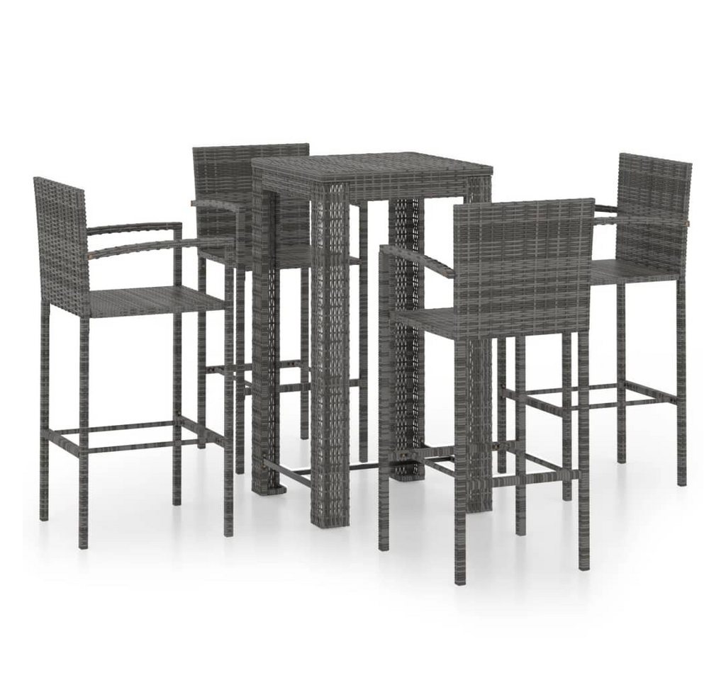 furnicato Garten-Essgruppe 5-tlg. Garten-Bar-Set mit Armlehnen Poly Rattan Grau von furnicato