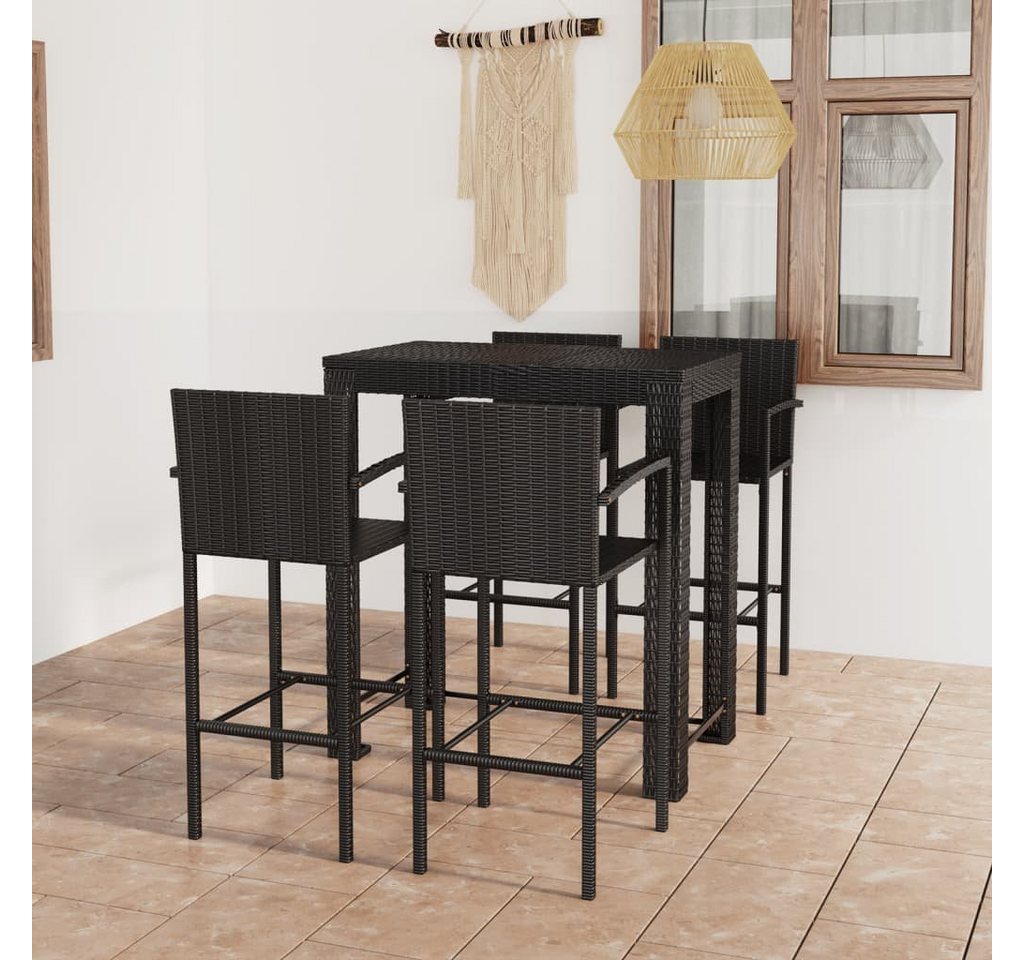 furnicato Garten-Essgruppe 5-tlg. Garten-Bar-Set mit Armlehnen Poly Rattan Schwarz von furnicato