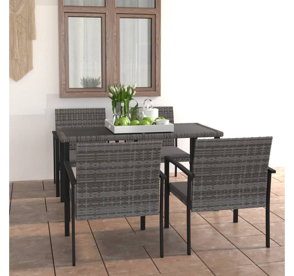 furnicato Garten-Essgruppe 5-tlg. Poly Rattan Grau von furnicato