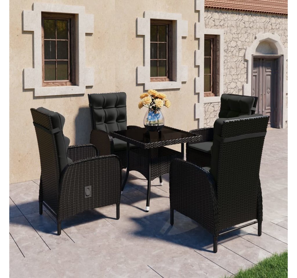 furnicato Garten-Essgruppe 5-tlg. Poly Rattan und Glas Schwarz von furnicato