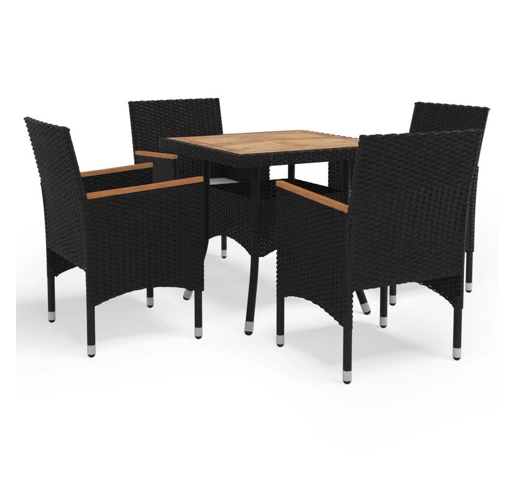 furnicato Garten-Essgruppe 5-tlg. Schwarz Poly Rattan und Akazienholz von furnicato