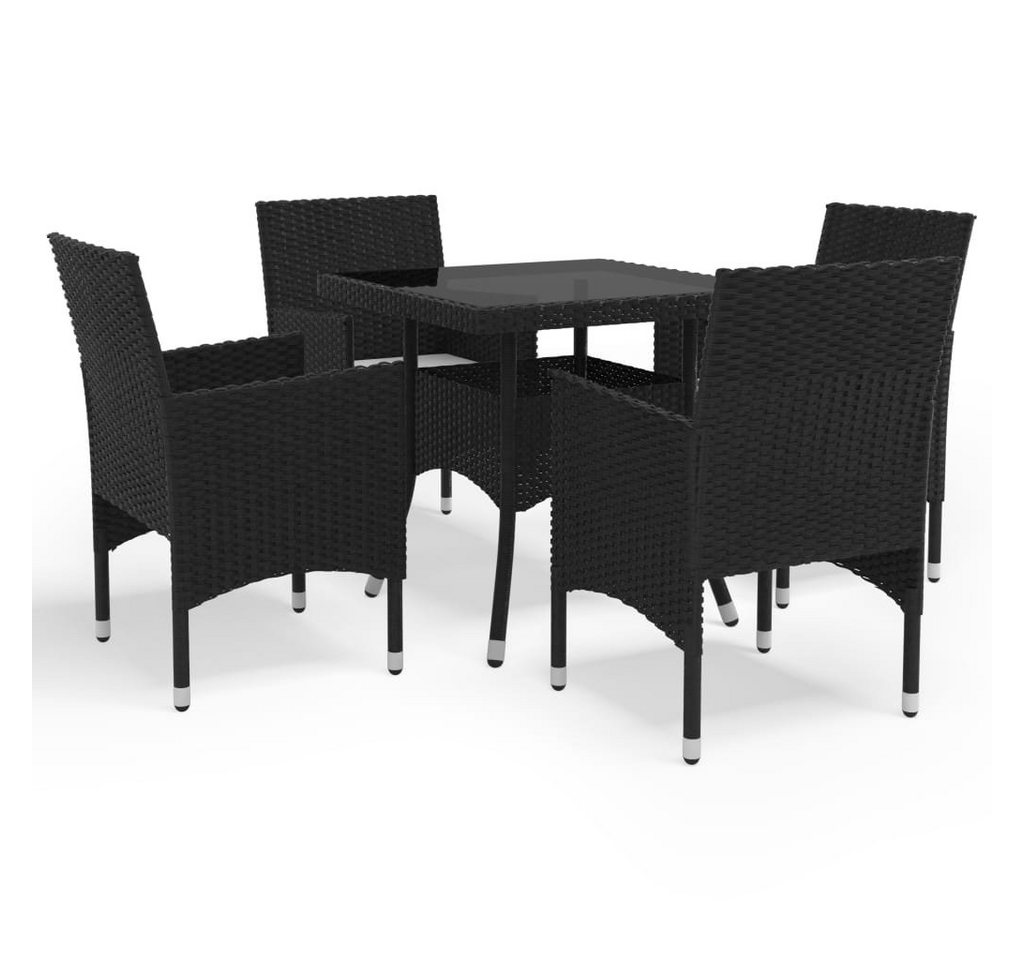 furnicato Garten-Essgruppe 5-tlg. Schwarz Poly Rattan und Glas von furnicato