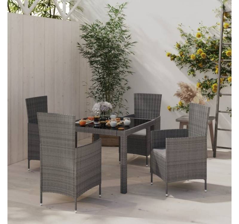 furnicato Garten-Essgruppe 5-tlg. mit Kissen Poly Rattan Grau von furnicato