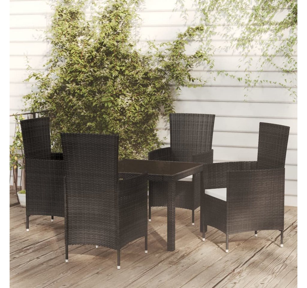 furnicato Garten-Essgruppe 5-tlg. mit Kissen Poly Rattan Schwarz von furnicato