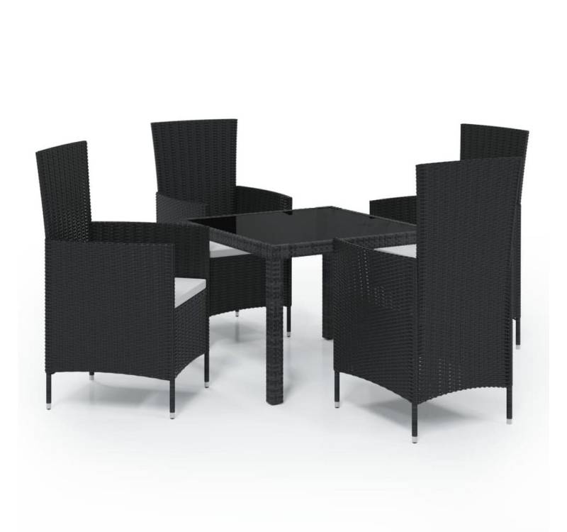 furnicato Garten-Essgruppe 5-tlg. mit Kissen Poly Rattan Schwarz von furnicato