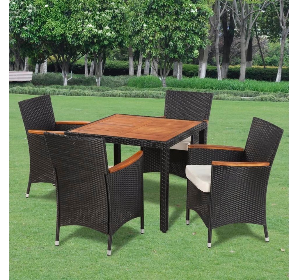 furnicato Gartenstuhl 5-tlg. Garten-Essgruppe mit Auflagen Poly Rattan Schwarz von furnicato