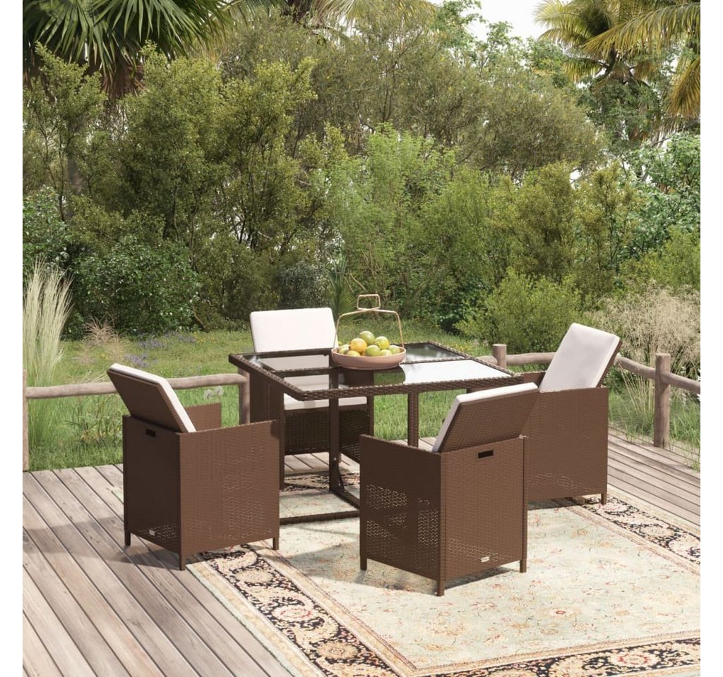 furnicato Garten-Essgruppe 5-tlg. mit Kissen Poly Rattan Braun von furnicato