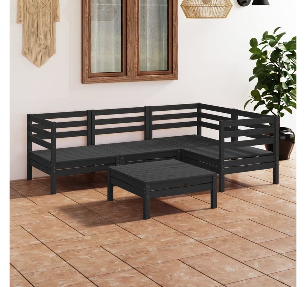 furnicato Garten-Essgruppe 5-tlg. Garten-Lounge-Set Massivholz Kiefer Schwarz von furnicato