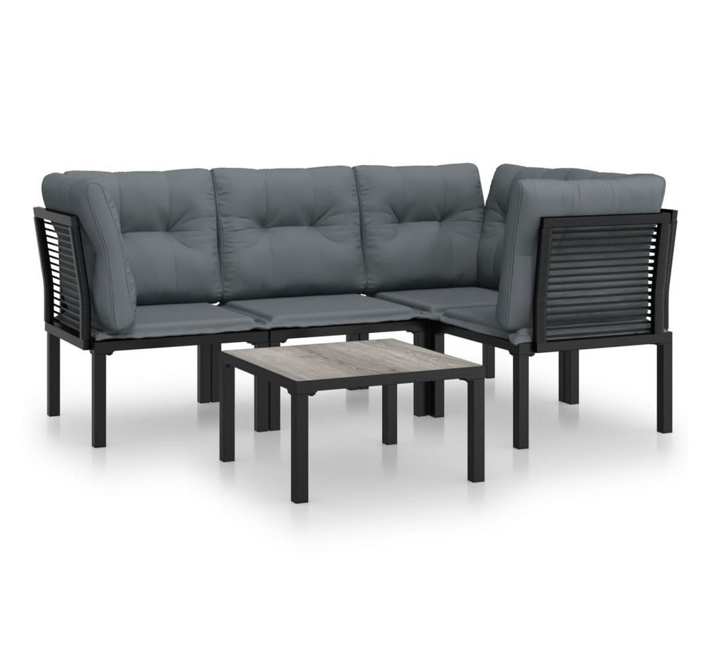 furnicato Garten-Essgruppe 5-tlg. Garten-Lounge-Set Schwarz und Grau Poly Rattan von furnicato