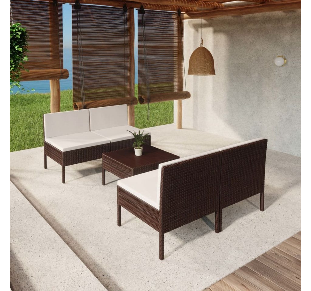 furnicato Garten-Essgruppe 5-tlg. Garten-Lounge-Set mit Auflagen Poly Rattan Braun von furnicato