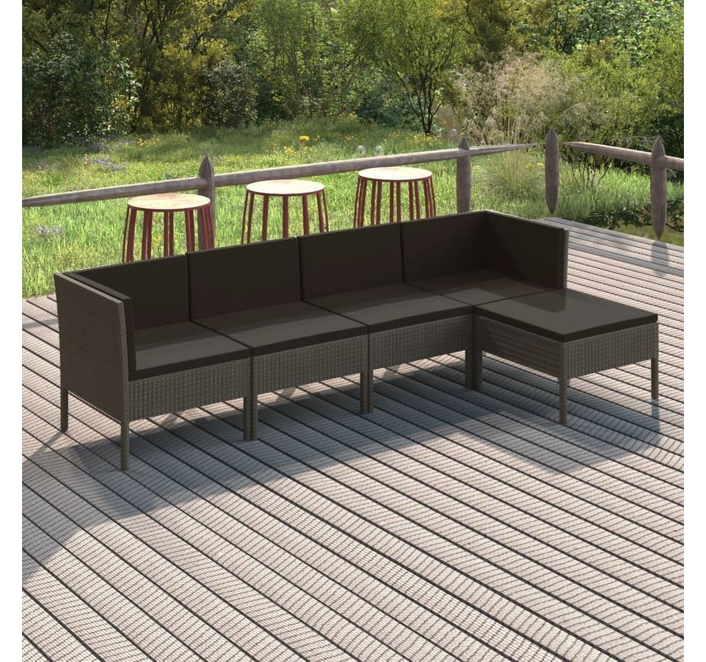 furnicato Garten-Essgruppe 5-tlg. Garten-Lounge-Set mit Auflagen Poly Rattan Grau von furnicato