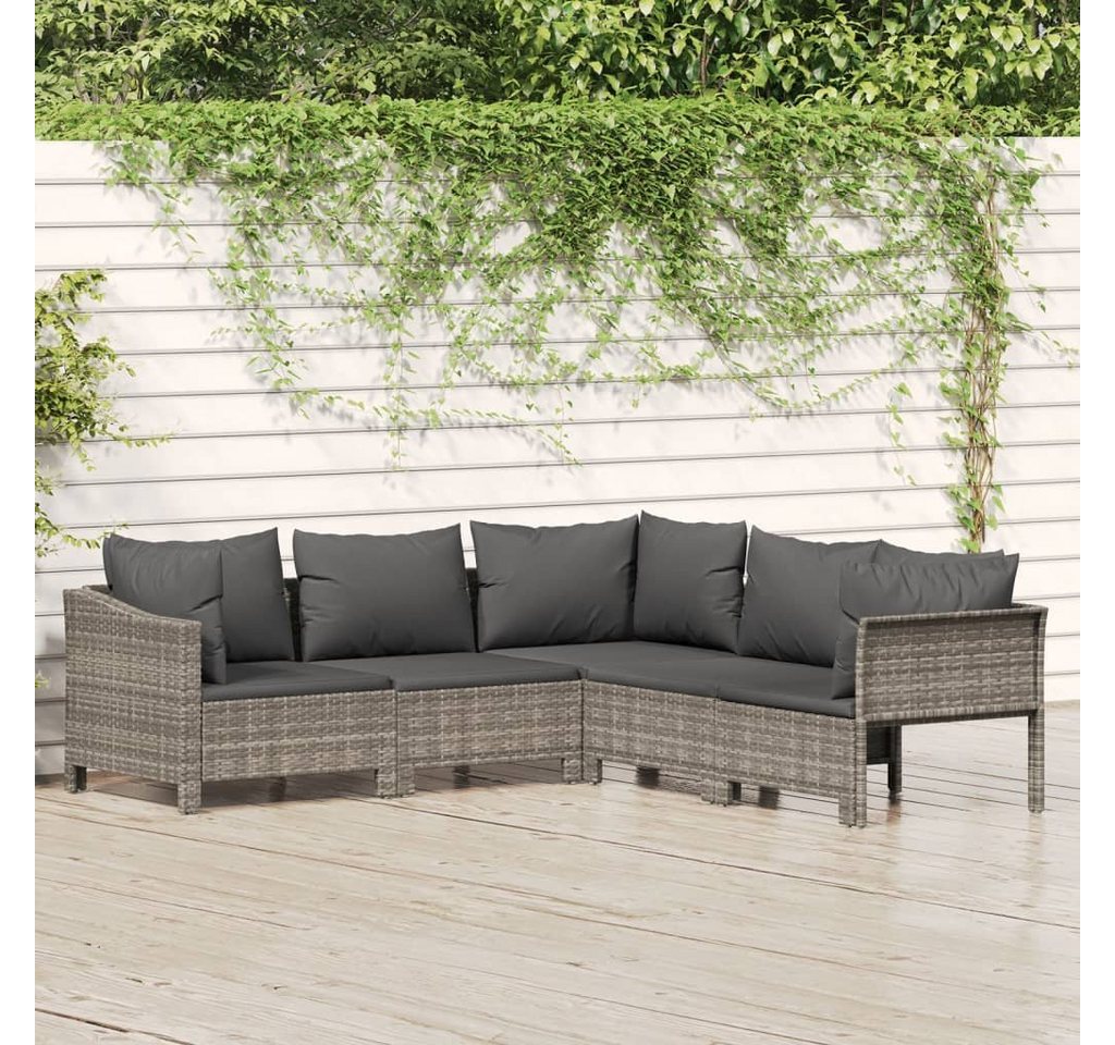 furnicato Garten-Essgruppe 5-tlg. Garten-Lounge-Set mit Kissen Grau Poly Rattan von furnicato