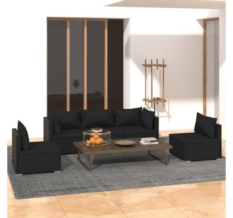 furnicato Garten-Essgruppe 5-tlg. Garten-Lounge-Set mit Kissen Poly Rattan Schwarz von furnicato