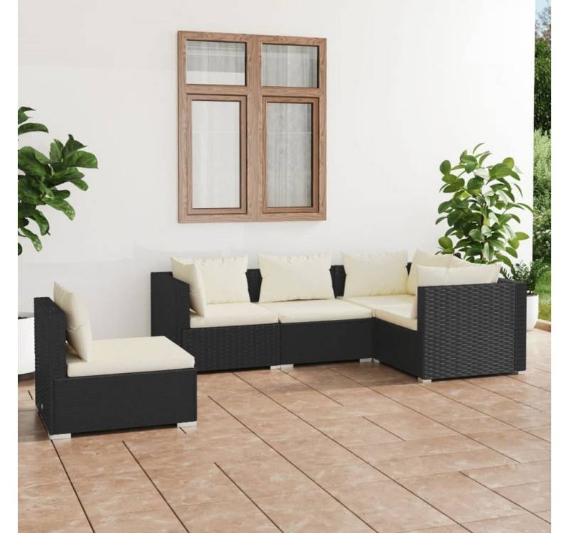 furnicato Garten-Essgruppe 5-tlg. Garten-Lounge-Set mit Kissen Poly Rattan Schwarz von furnicato