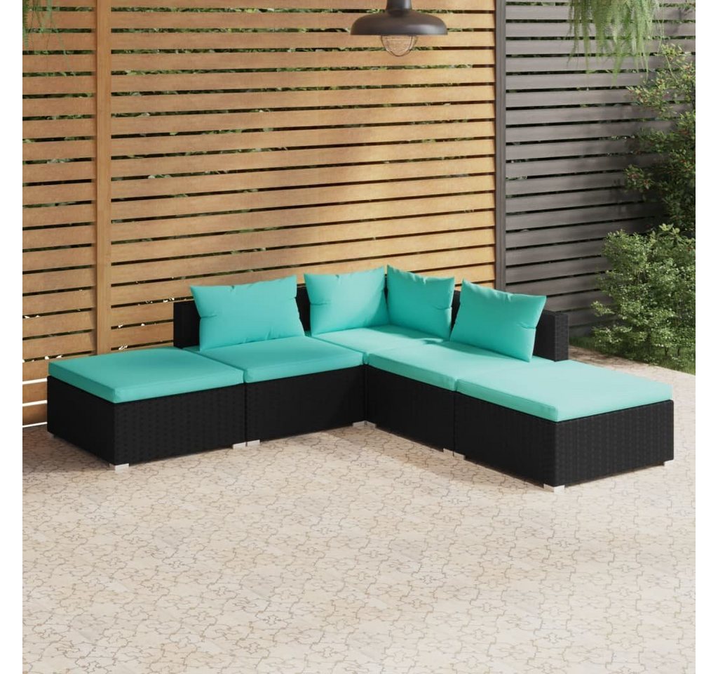 furnicato Garten-Essgruppe 5-tlg. Garten-Lounge-Set mit Kissen Poly Rattan Schwarz von furnicato