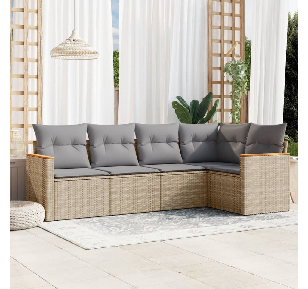 furnicato Garten-Essgruppe 5-tlg. Garten-Sofagarnitur mit Kissen Beige Poly Rattan, (Lounge-Set, 1-tlg) von furnicato