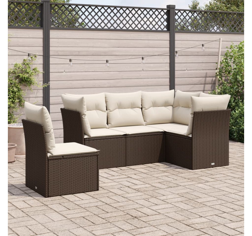 furnicato Garten-Essgruppe 5-tlg. Garten-Sofagarnitur mit Kissen Braun Poly Rattan, (Lounge-Set, 1-tlg) von furnicato