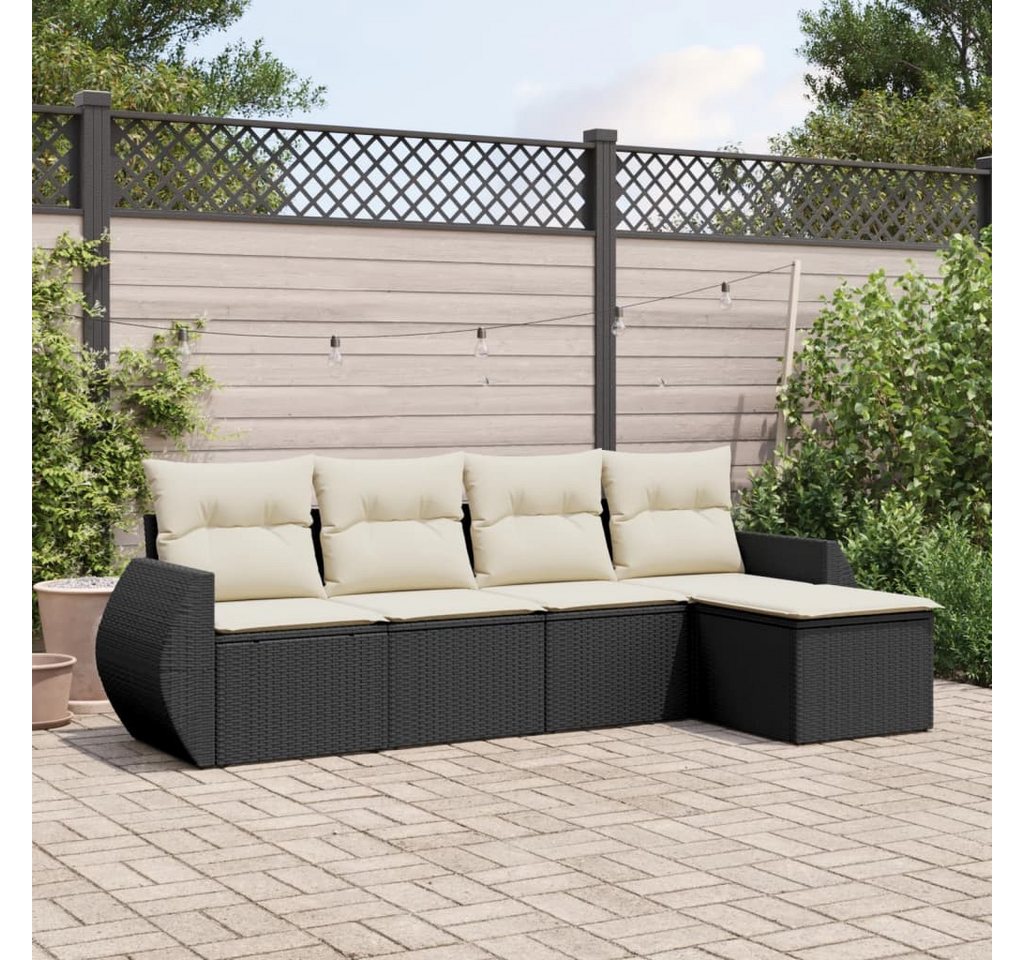 furnicato Garten-Essgruppe 5-tlg. Garten-Sofagarnitur mit Kissen Schwarz Poly Rattan, (Lounge-Set, 1-tlg) von furnicato