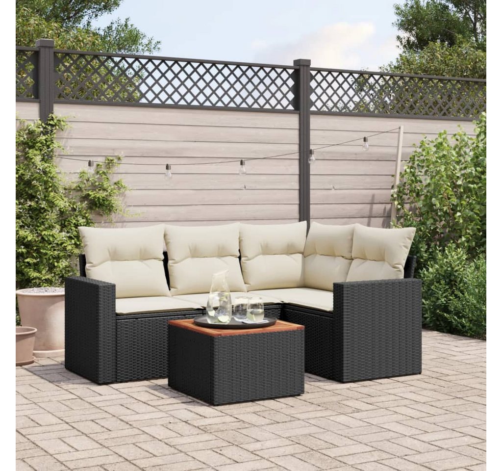 furnicato Garten-Essgruppe 5-tlg. Garten-Sofagarnitur mit Kissen Schwarz Poly Rattan, (Lounge-Set, 1-tlg) von furnicato