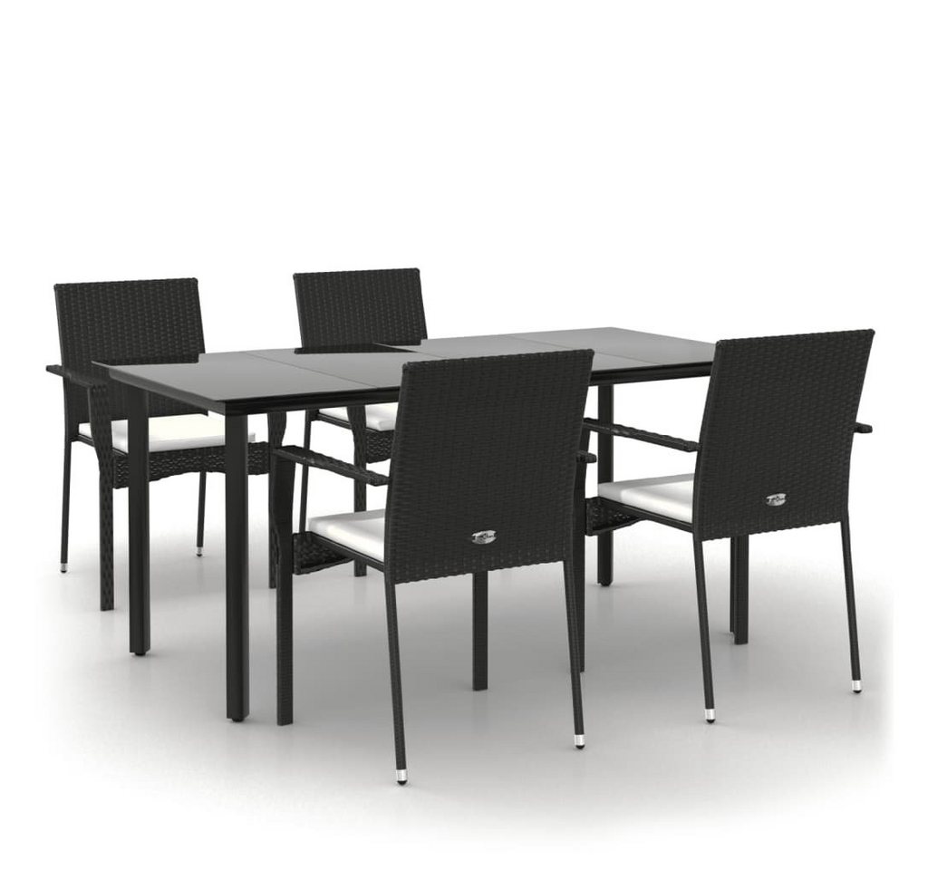 furnicato Garten-Essgruppe 5-tlg. mit Kissen Schwarz Poly Rattan, (1-tlg) von furnicato