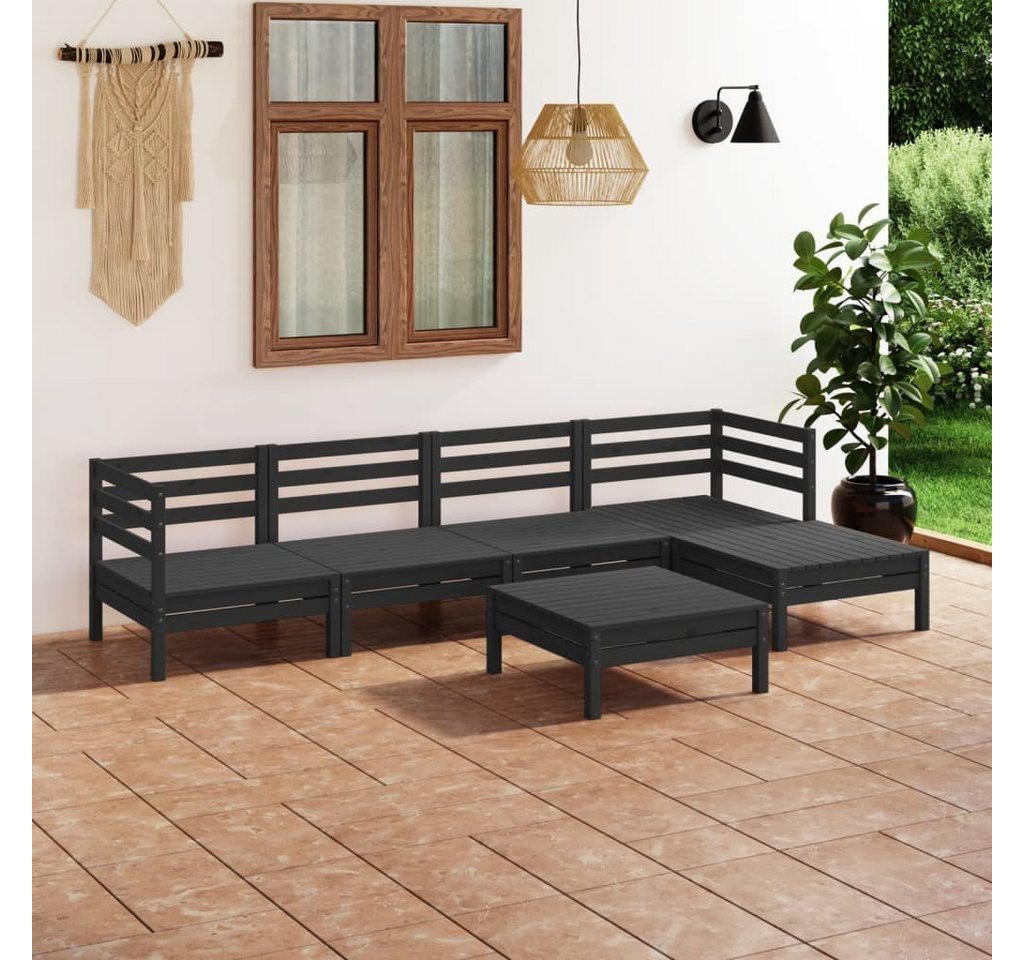 furnicato Garten-Essgruppe 6-tlg. Garten-Lounge-Set Massivholz Kiefer Schwarz von furnicato