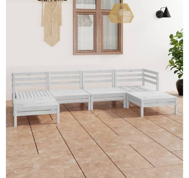 furnicato Garten-Essgruppe 6-tlg. Garten-Lounge-Set Weiß Massivholz Kiefer von furnicato