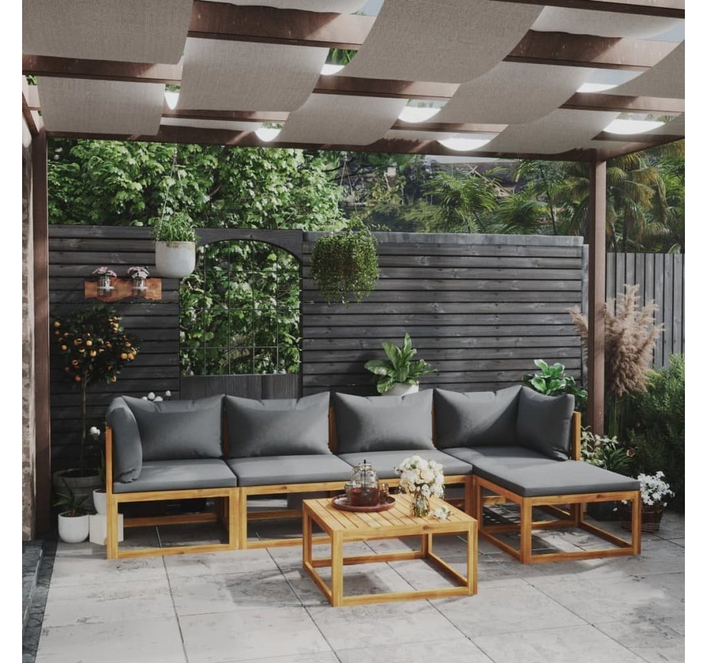furnicato Garten-Essgruppe 6-tlg. Garten-Lounge-Set mit Auflagen Massivholz Akazie von furnicato