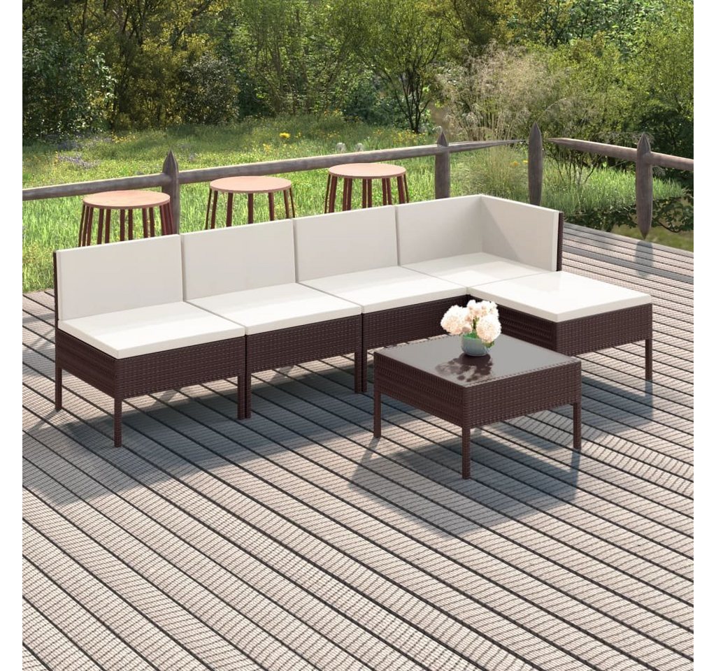 furnicato Garten-Essgruppe 6-tlg. Garten-Lounge-Set mit Auflagen Poly Rattan Braun von furnicato