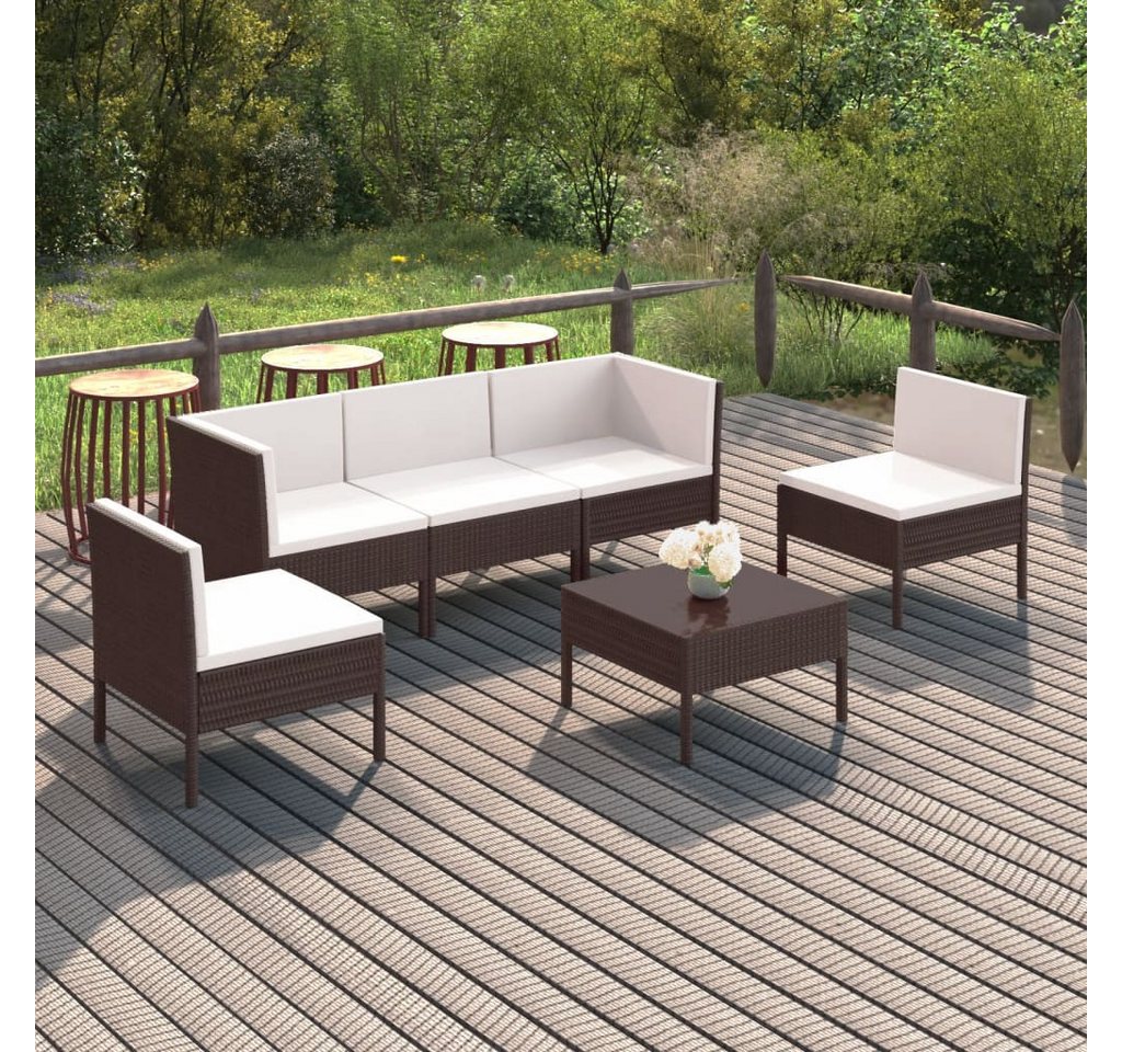 furnicato Garten-Essgruppe 6-tlg. Garten-Lounge-Set mit Auflagen Poly Rattan Braun von furnicato