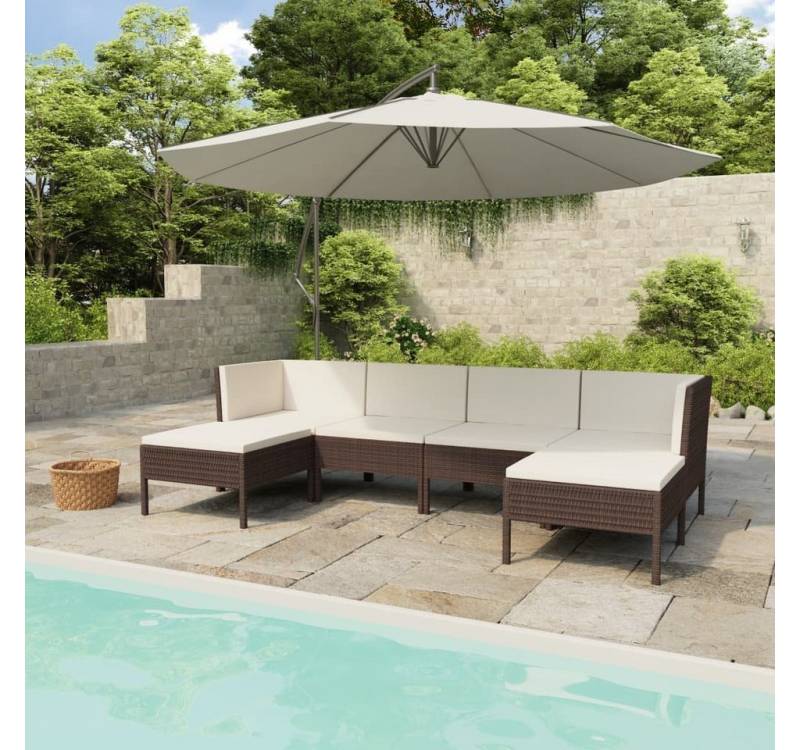 furnicato Garten-Essgruppe 6-tlg. Garten-Lounge-Set mit Auflagen Poly Rattan Braun von furnicato