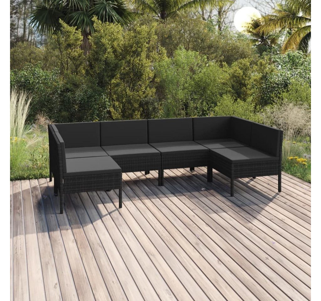 furnicato Garten-Essgruppe 6-tlg. Garten-Lounge-Set mit Auflagen Poly Rattan Schwarz von furnicato