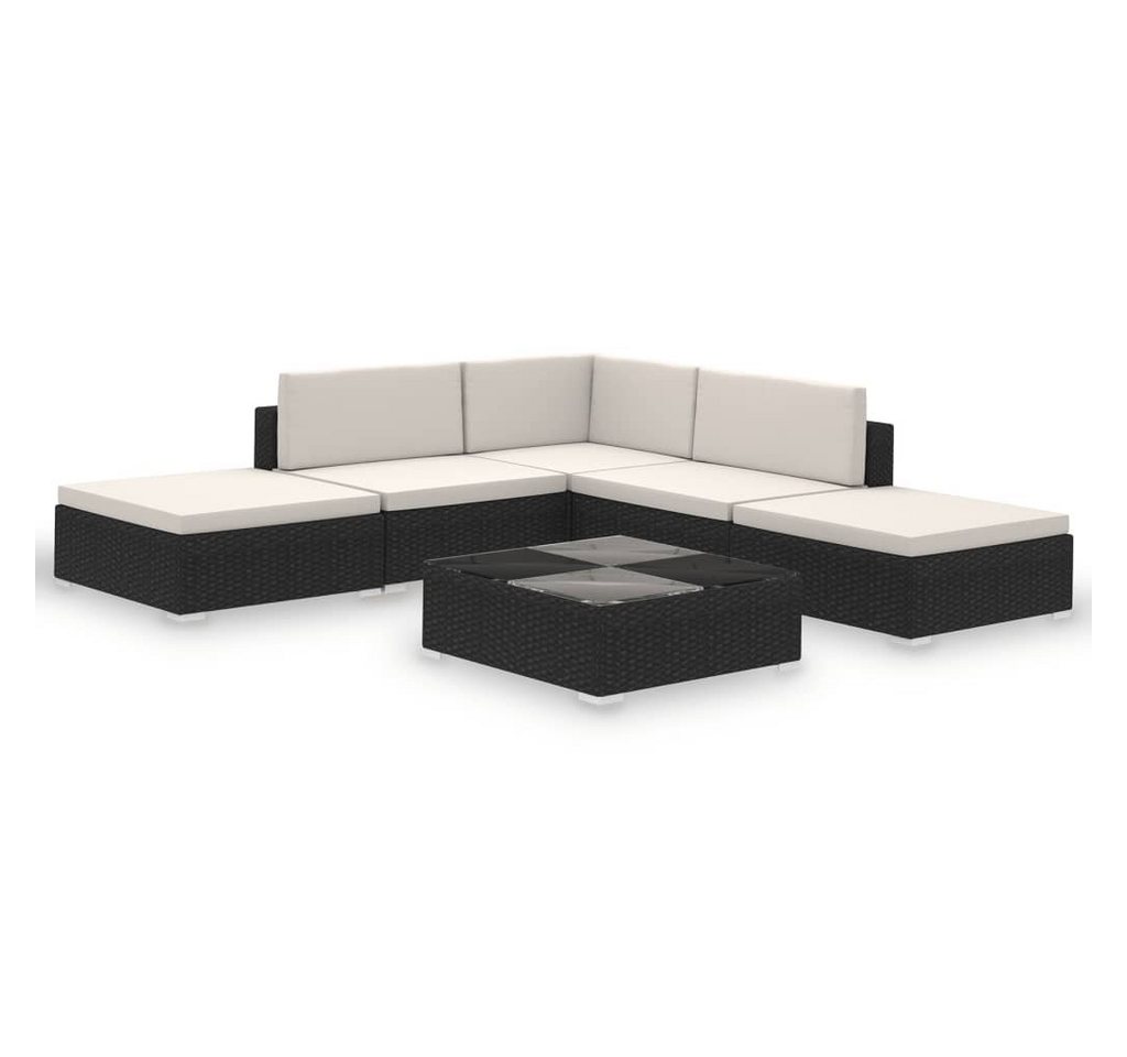 furnicato Garten-Essgruppe 6-tlg. Garten-Lounge-Set mit Auflagen Poly Rattan Schwarz, (1-tlg) furnicato Garten-Essgruppe 6-tlg. Garten-Lounge-Set mit Auflagen Poly Rattan Schwarz, (1-tlg) von furnicato