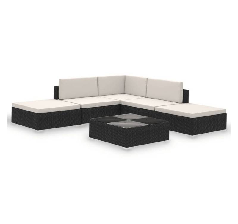furnicato Garten-Essgruppe 6-tlg. Garten-Lounge-Set mit Auflagen Poly Rattan Schwarz, (1-tlg) von furnicato
