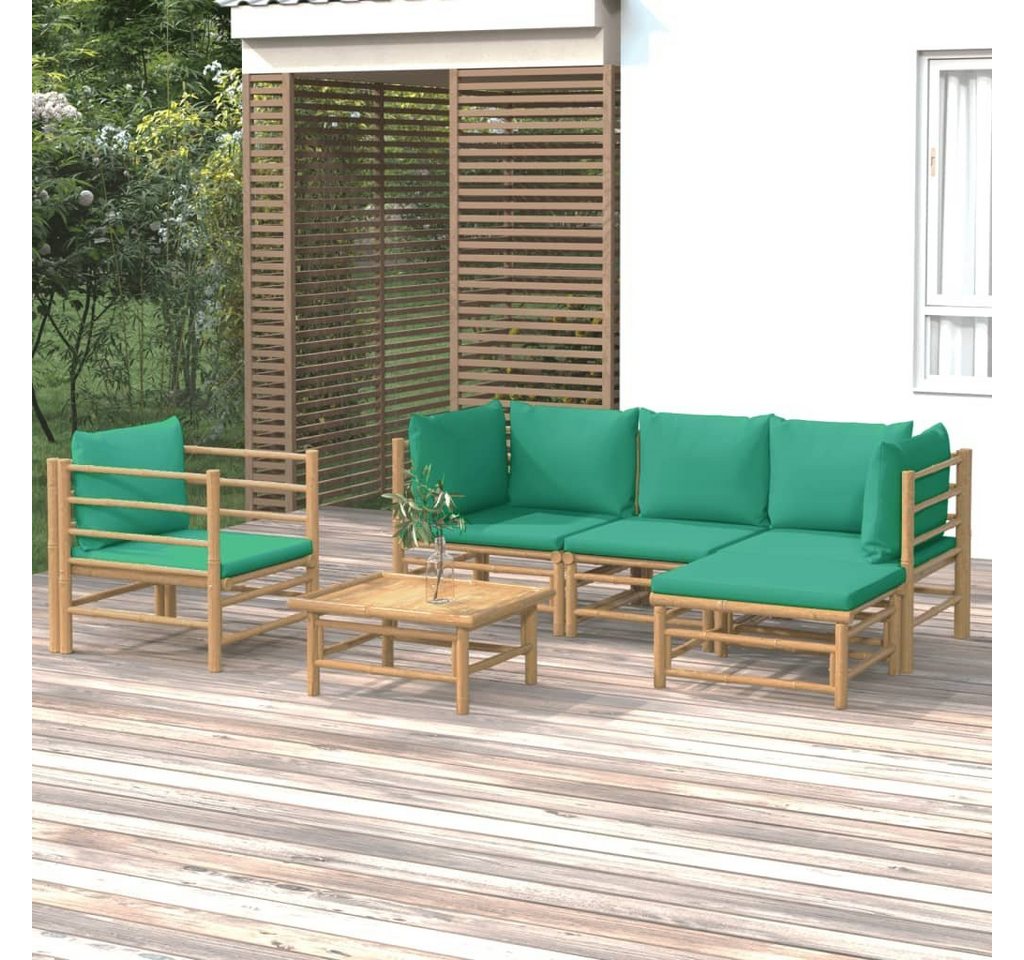 furnicato Garten-Essgruppe 6-tlg. Garten-Lounge-Set mit Grünen Kissen Bambus von furnicato