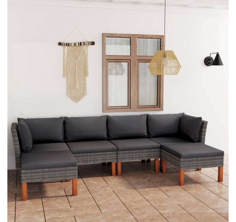 furnicato Garten-Essgruppe 6-tlg. Garten-Lounge-Set mit Kissen Poly Rattan Grau von furnicato