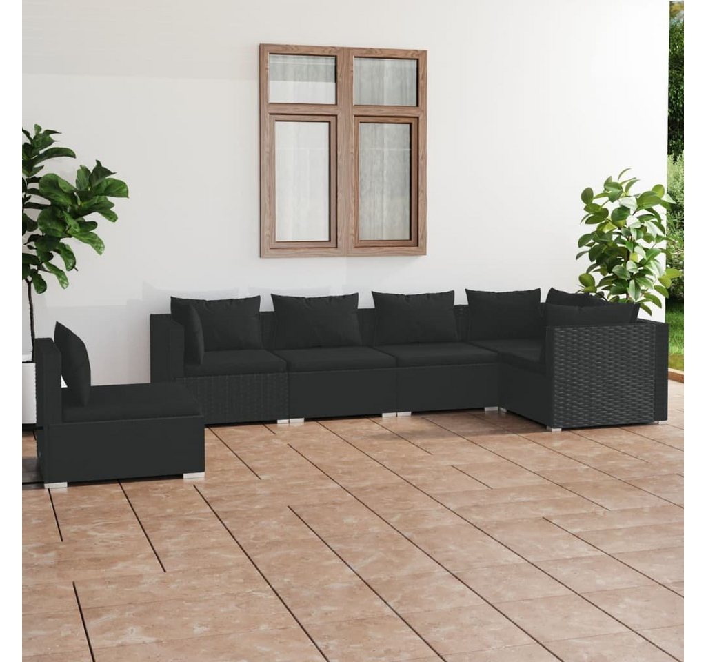 furnicato Garten-Essgruppe 6-tlg. Garten-Lounge-Set mit Kissen Poly Rattan Schwarz von furnicato