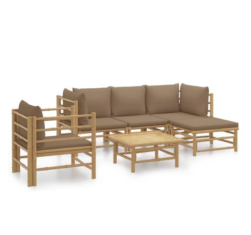 furnicato Garten-Essgruppe 6-tlg. Garten-Lounge-Set mit Kissen Taupe Bambus von furnicato