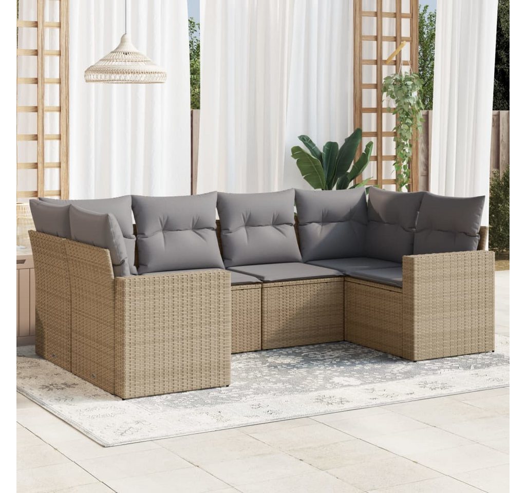 furnicato Garten-Essgruppe 6-tlg. Garten-Sofagarnitur mit Kissen Beige Poly Rattan, (Lounge-Set, 1-tlg) von furnicato