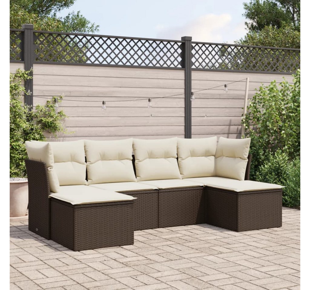 furnicato Garten-Essgruppe 6-tlg. Garten-Sofagarnitur mit Kissen Braun Poly Rattan, (1-tlg) von furnicato