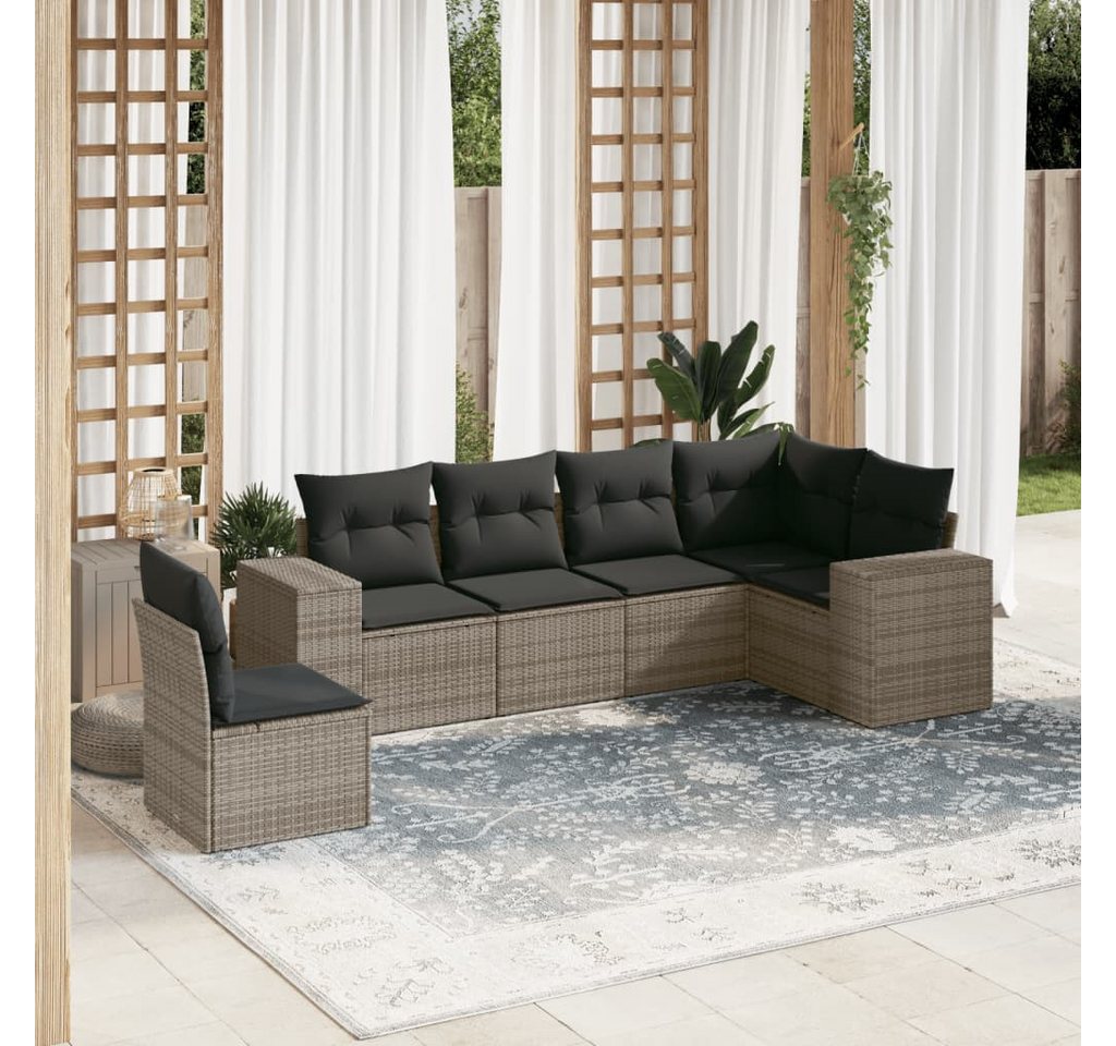 furnicato Garten-Essgruppe 6-tlg. Garten-Sofagarnitur mit Kissen Grau Poly Rattan, (Lounge-Set, 1-tlg) von furnicato