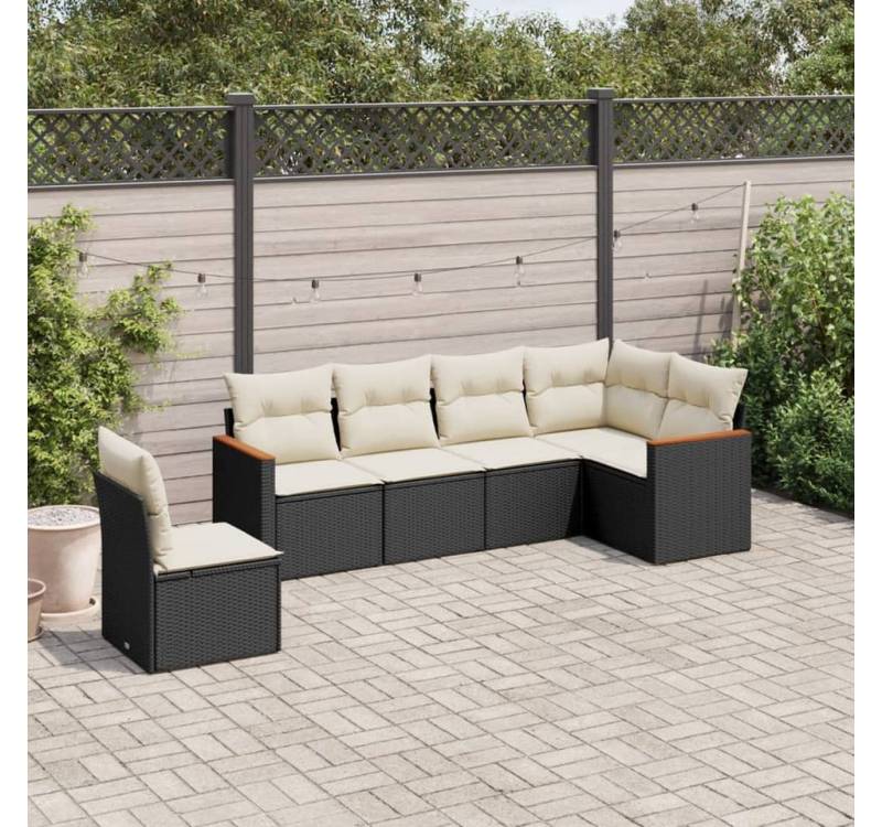 furnicato Garten-Essgruppe 6-tlg. Garten-Sofagarnitur mit Kissen Schwarz Poly Rattan, (Lounge-Set, 1-tlg) von furnicato