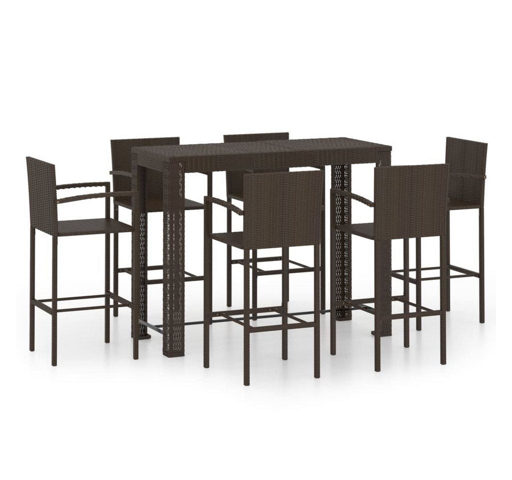 furnicato Garten-Essgruppe 7-tlg. Garten-Bar-Set mit Armlehnen Poly Rattan Braun von furnicato